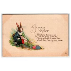 Vintage A Joyous Easter Postcard Anthropomorphic Rabbits & Eggs Divided Back